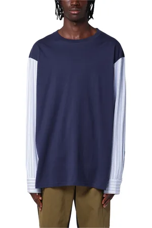 WALES BONNER Top, Herre, Blå, L, Langærmet rund hals T-shirt