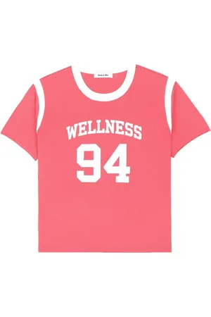 Sporty & Rich Top, Dame, Lyserød, XS, Bomuld, Bomulds Sports T-shirt med hvide detaljer
