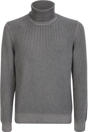 LARDINI Strik, Herre, Grå, 2XL, Cashmere, Højhalset ribstrikket turtleneck