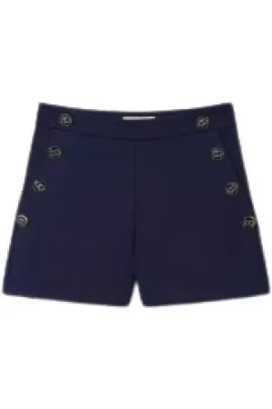 Twin-Set Shorts, Dame, Blå, S, Polyester, Elegant Slim Shorts med Metal Knapper