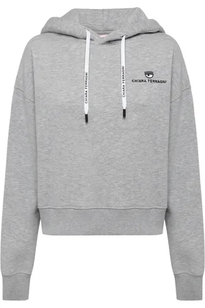 Chiara Ferragni Sweathshirts & Hoodies, Dame, Grå, S, Bomuld, Hættetrøje i bomuld med logo