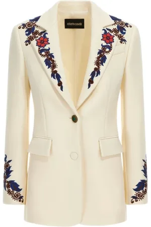 Roberto Cavalli Jakke, Dame, , L, Blomstret Trykt Ivoire Jakke