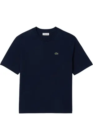 Lacoste Top, Dame, Blå, M, Bomuld, Blød Jersey T-shirt med Ribbede Krave