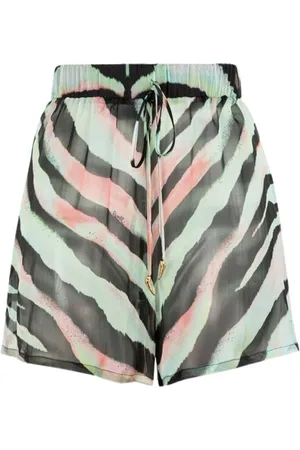 Roberto Cavalli Shorts, Dame, Flerfarvet, S, Uld, Zebra-Print Silk Drawstring Shorts