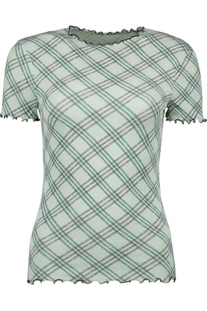 Burberry Top, Dame, Grøn, S, Bomuld, Grøn Ternet Stretch Bomulds T-shirt