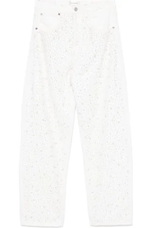 Frame Jeans, Dame, Hvid, W26, Bomuld, Hvide Rhinestone Straight Leg Jeans