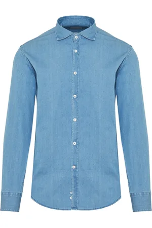 CANALI Skjorte, Herre, Blå, L, Denim, Denim skjorte med Elastan, Lavet i Italien
