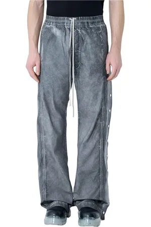 Rick Owens Bukser, Herre, Grå, XL, Bomuld, Coated Cargo Bukser med Snap-Button Lukning