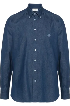 Etro Skjorte, Herre, Blå, 2XL, Bomuld, Paisley Print Button-Down Skjorte