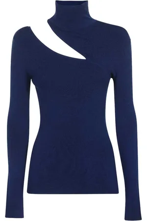 Dondup Strik, Dame, Blå, S, Uld, Strikket Viscose-Blend Top med Cut-Out Detaljer