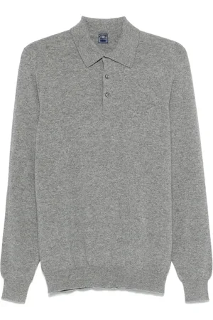 FEDELI Strik, Herre, Grå, XL, Cashmere, Cashmere Polo Shirt