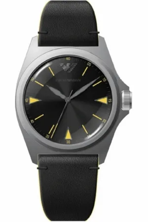 Emporio Armani Tilbehør, Herre, Grå, ONE SIZE, Læder, Quartz Ur
