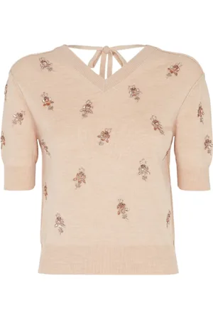 Fendi Strik, Dame, Brun, M, V-Neck Sequin Sweater