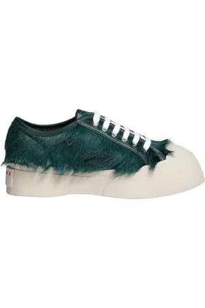 Marni Sko, Dame, Grøn, 38 EU, Læder, Iconic Sneakers med Pelsdetalje