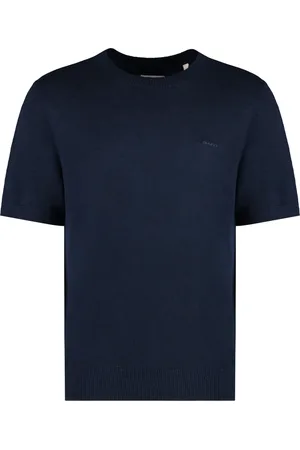 GANT Top, Herre, Blå, M, Bomuld, Ribstrikket Crew-Neck Sweater