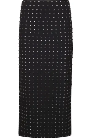 Sportmax Nederdel, Dame, Sort, XS, Jersey Midi Nederdel med Krystaller