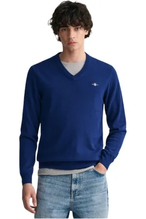 GANT Strik, Herre, Blå, L, Uld, Ultra Fine Wool V-Neck Sweater