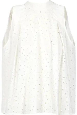 SEMICOUTURE Top, Dame, Hvid, M, Bomuld, Hvid Krave Ærmeløs Asymmetrisk Kant Top