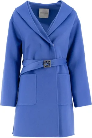 ERMANNO SCERVINO Frakke, Dame, Blå, S, Uld, Belted Coat