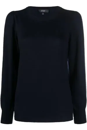 FAY Sweathshirts & Hoodies, Dame, Sort, L, Uld, Langærmet top med rullekrave