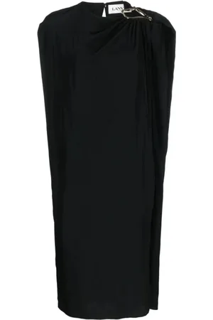 Lanvin Kjole, Dame, Sort, XS, Polyester, Ærmeløs Kjole med Drapering til Knæet