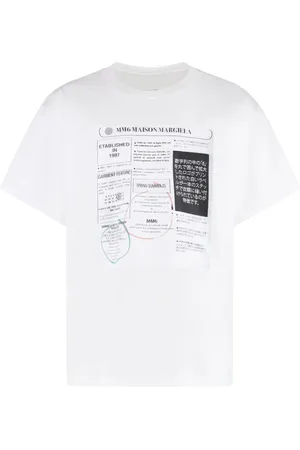 Maison Margiela Top, Herre, Hvid, XL, Bomuld, Bomulds T-shirt med Ribkant i Halsen