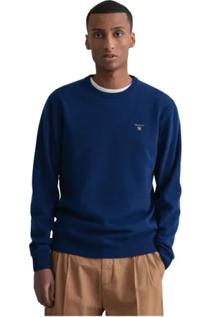 GANT Strik, Herre, Blå, XL, Uld, Ekstra Fin Uld Rundhalset Sweater