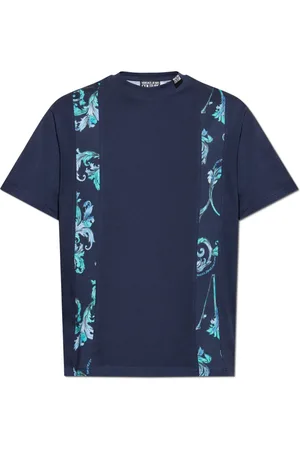 VERSACE Top, Herre, Blå, XL, Bomuld, T-shirt med Barocco-print