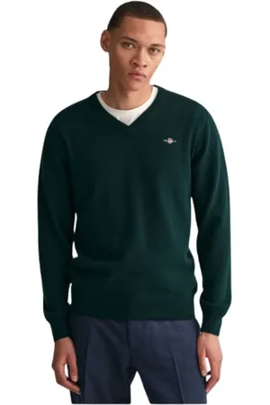GANT Sweathshirts & Hoodies, Herre, Grøn, L, Uld, Ultra Fine Wool V-Neck Sweater