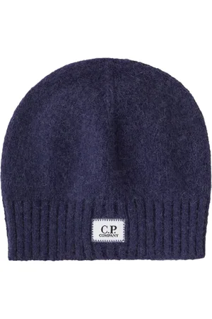 C.P. Company Tilbehør, Herre, Blå, ONE SIZE, Uld, Alpaca Uld Ribstrikket Hue med Logo Patch