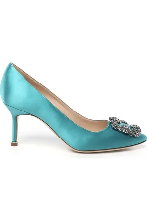 Manolo Blahnik Sko, Dame, Blå, 39 EU, Satin, Satin Krystal Spænde Hæle