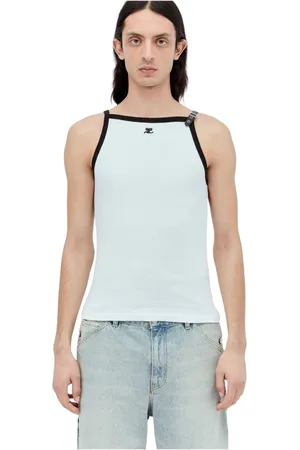 Courrèges Top, Herre, Hvid, XL, Bomuld, Buckle Contrast Tank Top