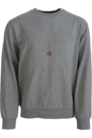Aeronautica Militare Sweathshirts & Hoodies, Herre, Grå, 2XL, Bomuld, Grå Pullover Sweater med Logo Detaljer