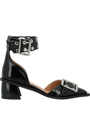 Ganni Sko, Dame, Sort, 38 EU, Læder, Chunky Buckle Open Cut Pumps