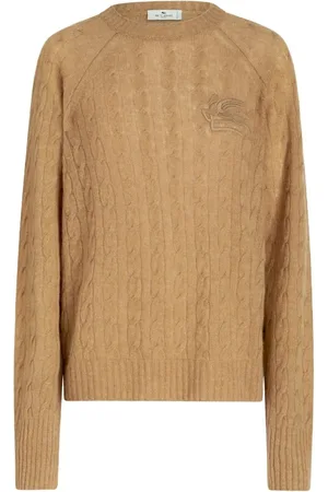 Etro Strik, Dame, Brun, S, Cashmere, Brun sweater med 3D-effekt Pegaso-broderi