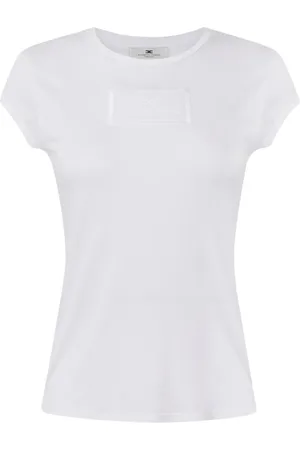 Elisabetta Franchi Top, Dame, Hvid, XL, Elfenbensfarvet Jersey Slim Fit T-shirt