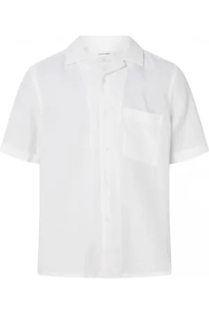 Calvin Klein Skjorte, Herre, Hvid, XS, Bomuld, Linen Cotton Cuban Kortærmet Skjorte