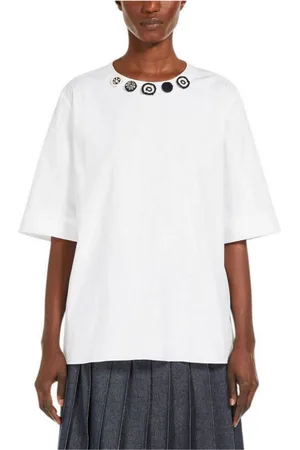 Max Mara Top, Dame, Hvid, 2XS, Bomuld, Hvid bomuldsbluse med broderi