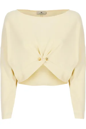 Elisabetta Franchi Top, Dame, Gul, XS, Gul Viscose Sweater med Asymmetrisk Kant