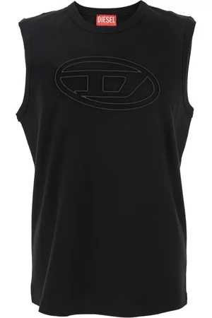 Diesel Top, Herre, Sort, M, Bomuld, Sort Ærmeløs Top med Maxi Ovalt D Logo