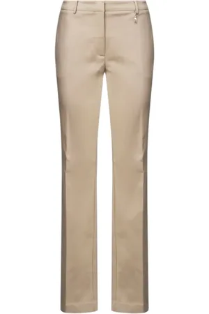 Guess Bukser, Dame, , XL, Uld, Taupe Bukser med Guld Charme Detalje