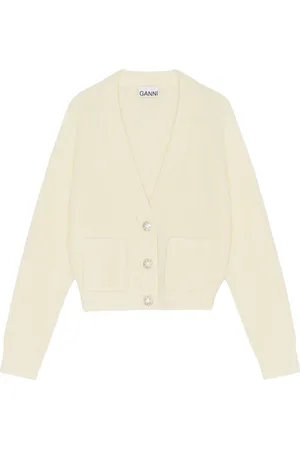 Ganni Strik, Dame, , L, Embellished-Button Wool Cardigan
