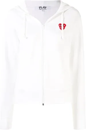 Comme des Garçons Sweathshirts & Hoodies, Dame, Hvid, L, Bomuld, Heart Motif Zip Hoodie