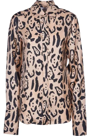Sportmax Bluser & Skjorter, Dame, Brun, S, Animal Print Silk Shirt
