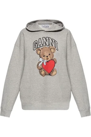 Ganni Sweathshirts & Hoodies, Dame, Grå, 2XS, Bomuld, Hættetrøje med grafisk print