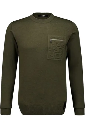 Fendi Strik, Herre, Grøn, 2XL, Uld, Uld Pullover med Præg i Loden Grøn