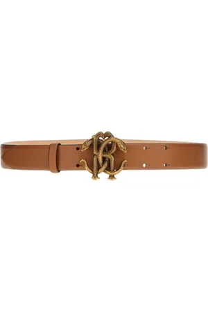Roberto Cavalli Tilbehør, Dame, Brun, 100 CM, Læder, Monogram Mirror Snake Læderbælte