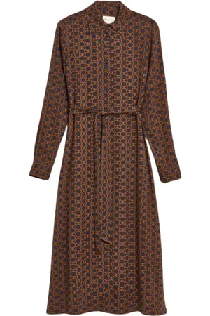 GANT Kjole, Dame, Brun, 2XL, Uld, Geometrisk Mønstret Skjortekjole