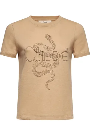 Chloé Top, Dame, Brun, XS, Bomuld, Snake Print Crewneck T-shirt