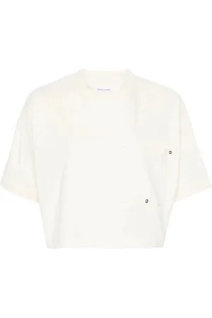 Bottega Veneta Top, Dame, Hvid, XS, Bomuld, Japansk bomulds T-shirt med dekorative syninger